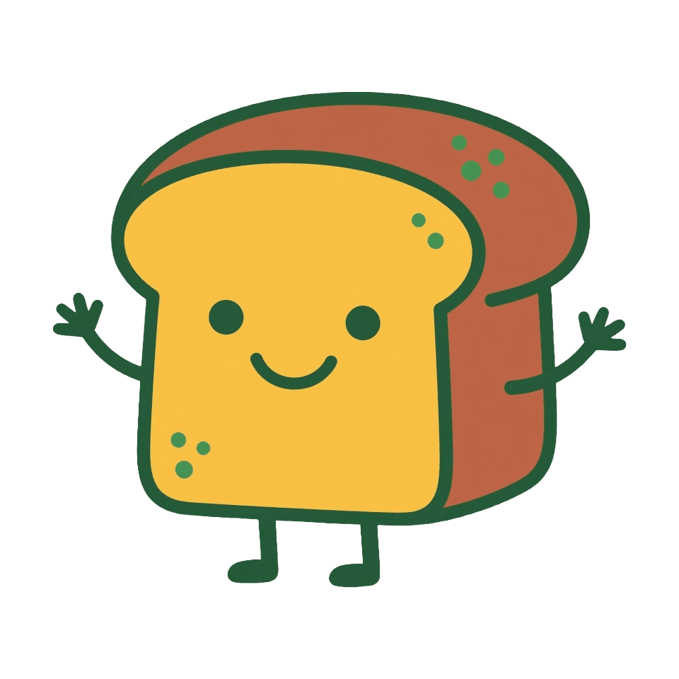 Cheerful cartoon bread loaf character