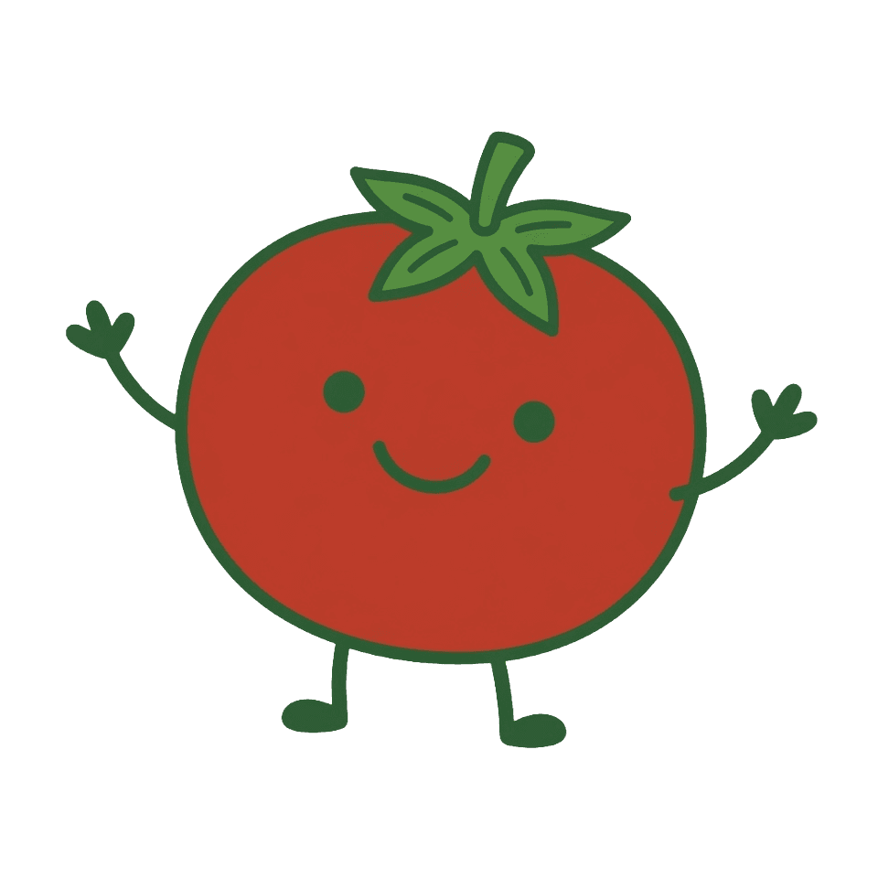 Cheerful cartoon tomato character
